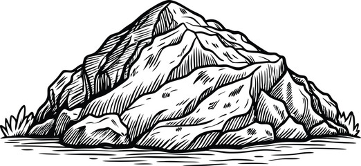 Hand Drawn Rock Hill Vector Sketch Illustration. 