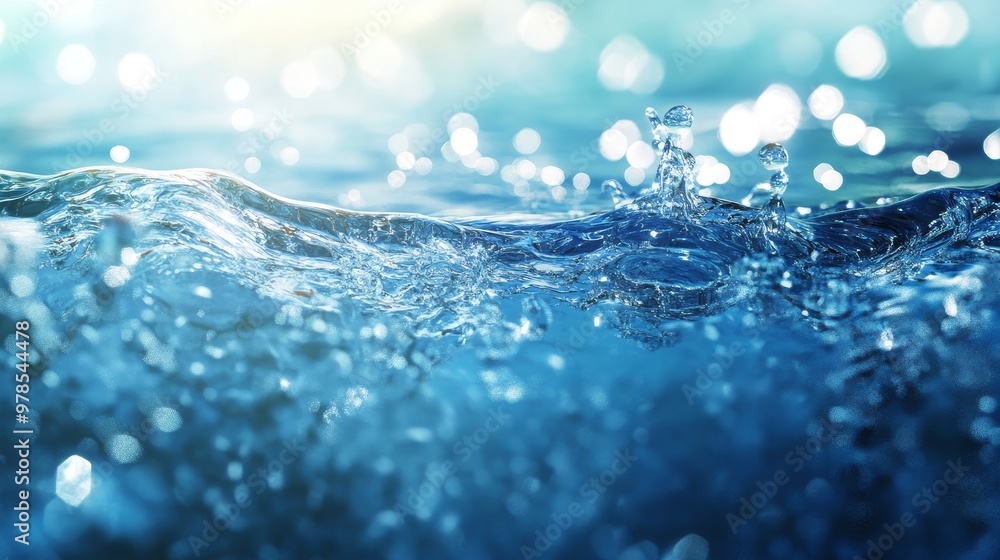 Aufkleber close-up of shimmering water surface with droplets reflecting light, creating a tranquil and refresh