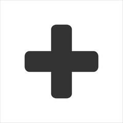 Fototapeta premium Minimalist black plus sign shown against a plain white background. Ideal for medical, mathematical, or healthcare designs