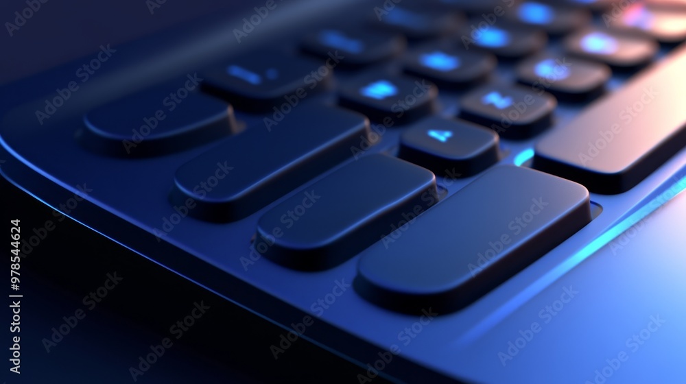 Aufkleber close-up view of a modern keyboard with glowing keys, showcasing sleek design and tactile buttons ag