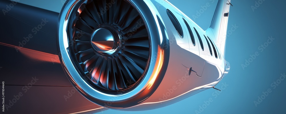 Poster close-up view of a modern jet engine turbine showcasing sleek design and engineering excellence in a