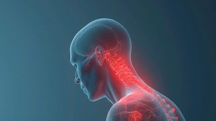 Wireframe Illustration of a Person with Neck Pain