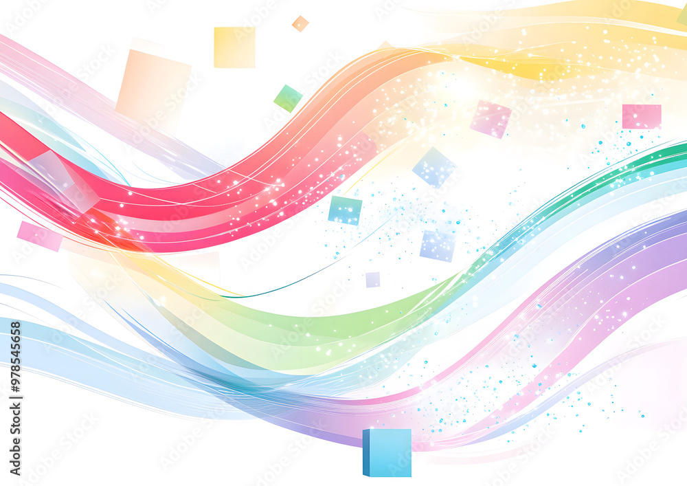 Poster abstract flowing wave with soft pink and blue gradient and sparkling effects