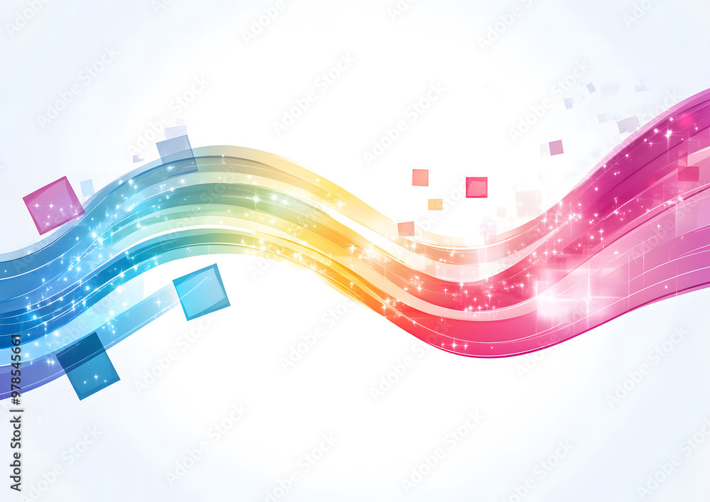 Poster abstract flowing wave with soft pink and blue gradient and sparkling effects