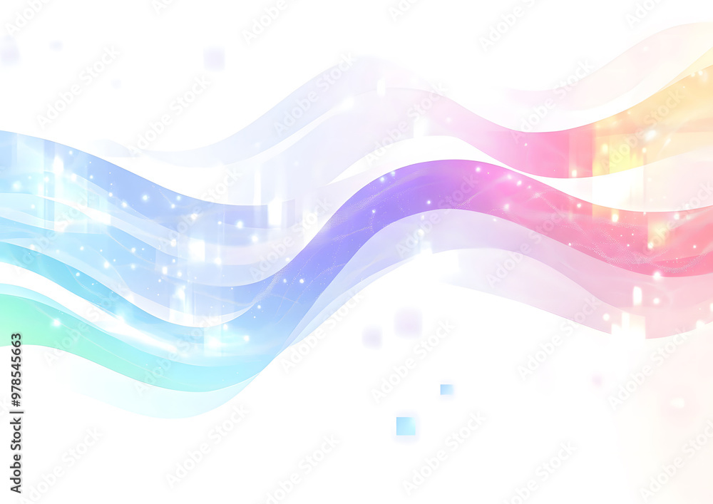 Poster abstract flowing wave with soft pink and blue gradient and sparkling effects