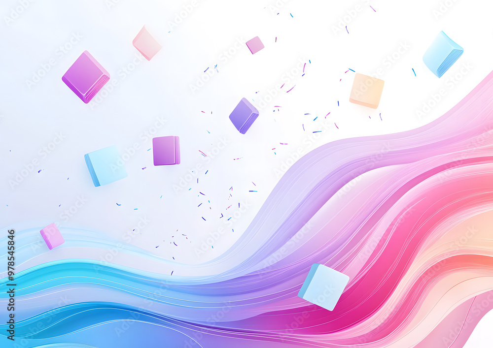 Poster abstract flowing wave with soft pink and blue gradient and sparkling effects