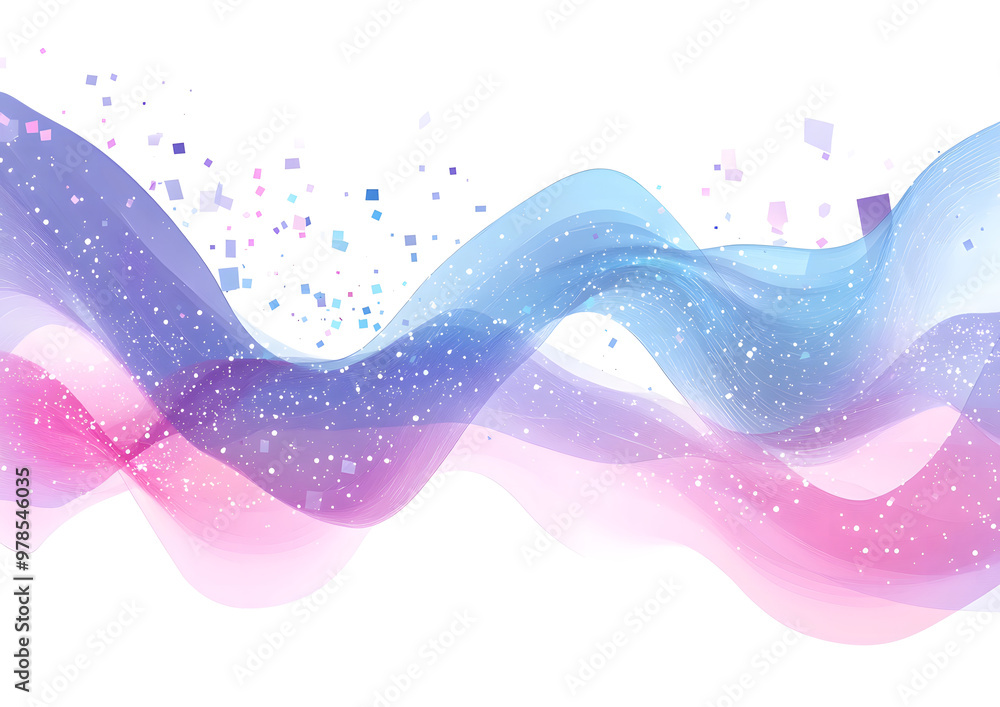 Poster abstract flowing wave with soft pink and blue gradient and sparkling effects