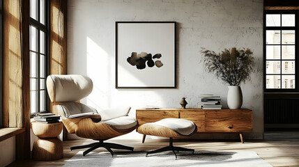 Mid Century Modern Living Room Design Ideas with a Neutral Color Palette