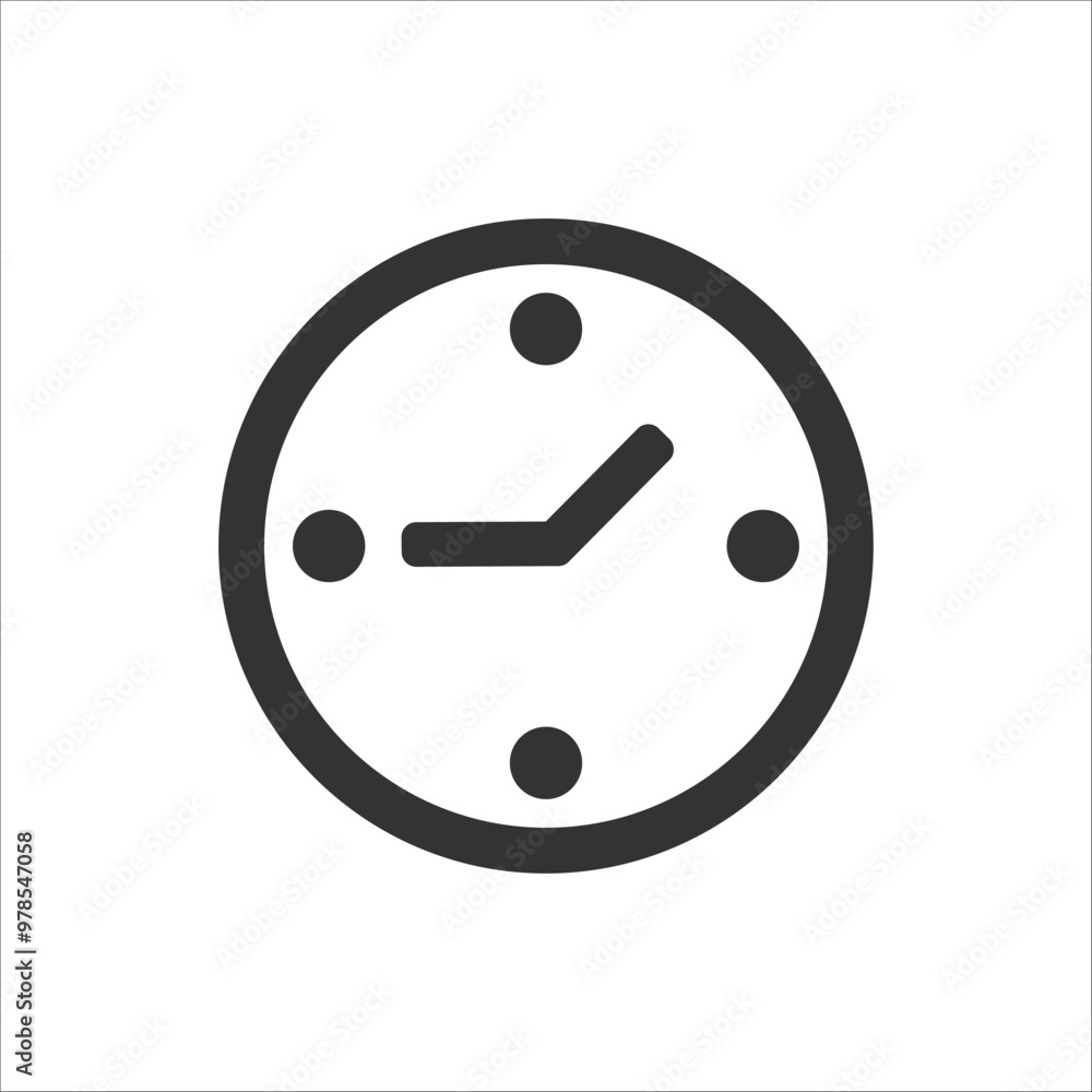 Poster simple and elegant black and white clock icon with clean lines, perfect for design, app interfaces, 