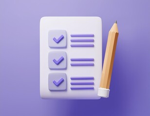 3D checklist with a pencil, 3D illustration