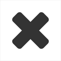 Obraz premium Minimalist black cross icon against a white background, commonly used to indicate a close or cancel action in interfaces.