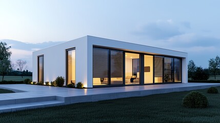 Obraz premium Solarpowered smart home with automated window shades and energyefficient lighting systems, future living, concept