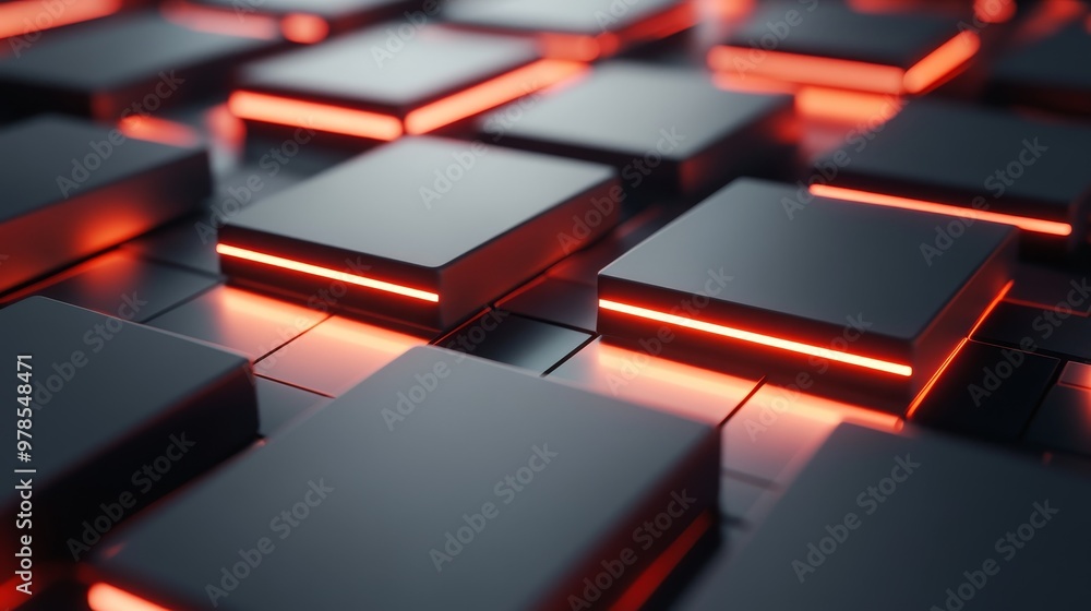 Aufkleber a close-up of sleek black squares with glowing red edges, creating a modern and futuristic abstract 