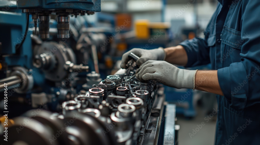 Poster technician performing routine maintenance on complex machinery, ensuring optimal performance and saf