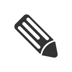 A black pencil icon on a white background. 
silhouette pencil icon is simple and minimalist.