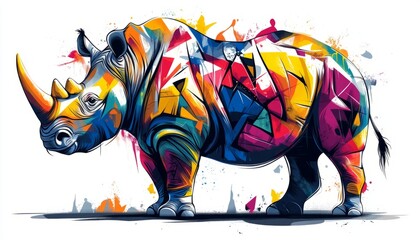 Abstract Vibrant Rhinoceros Graffiti Art Illustration With Bold Colors
