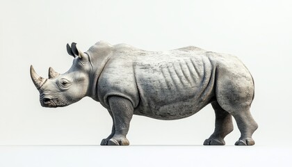 Obraz premium Minimalist Hyper-realistic Illustration of A Rhinoceros on A White Background