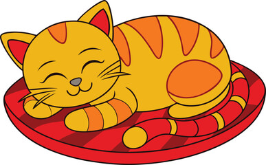 Cute Sleepy Cat Resting on Cushion Vector Drawing for Kids
