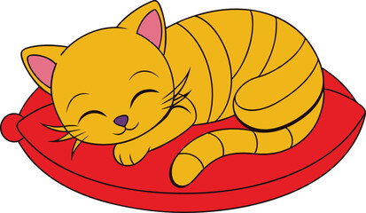 Cozy Sleepy Cat on Cushion Vector Art for Kids Coloring Fun
