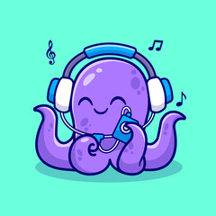 Cute Octopus Listening Music With Headphone Cartoon 
Vector Icon Illustration. Animal Music Icon Concept Isolated
PremiumVector. Flat Cartoon Style