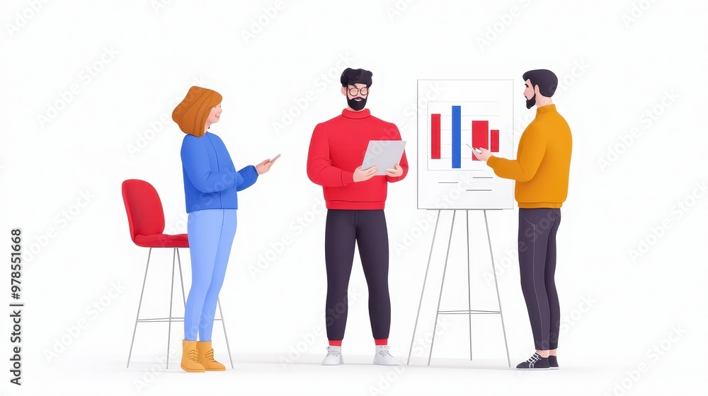 Poster a team collaborates in a modern office setting, analyzing data and presenting insights on a growth c