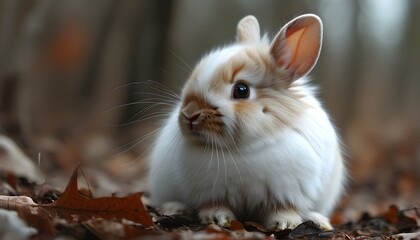 Fluffy white rabbit resembling a soft cloud, showcasing adorable fur and an enchanting presence.