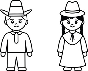 Pilgrims and Native Americans Kids Vector Art Fun Coloring Illustration
