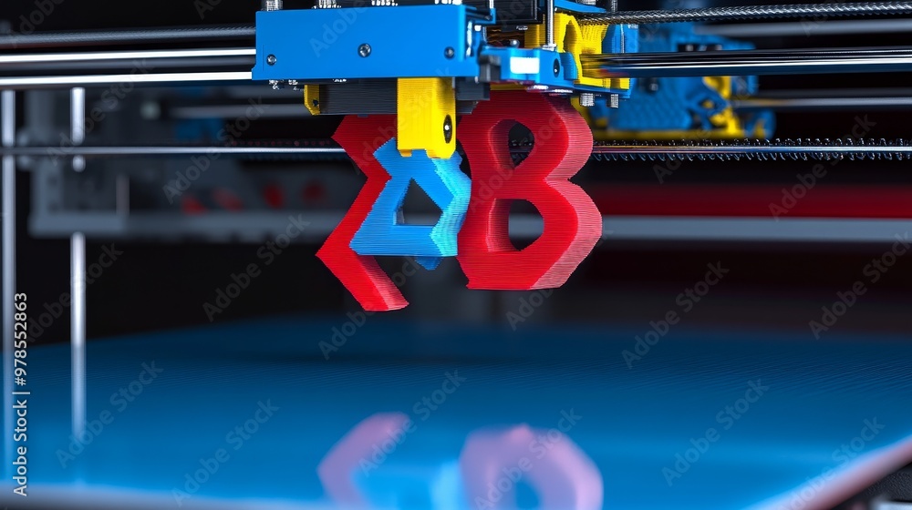 Poster close-up of a 3d printer creating colorful shapes, showcasing innovation and technology in modern ma
