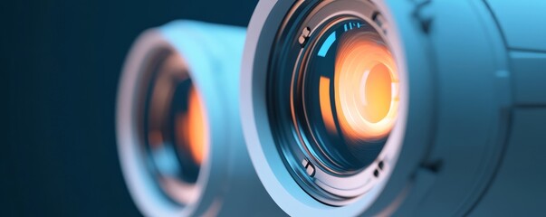 Close-up of camera lenses showcasing intricate details and vibrant light reflections, ideal for photography and technology themes.