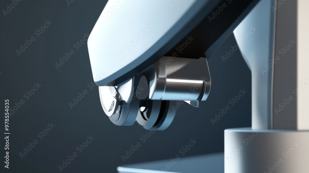 Poster close-up view of a modern optical microscope showcasing its intricate design and technology for scie