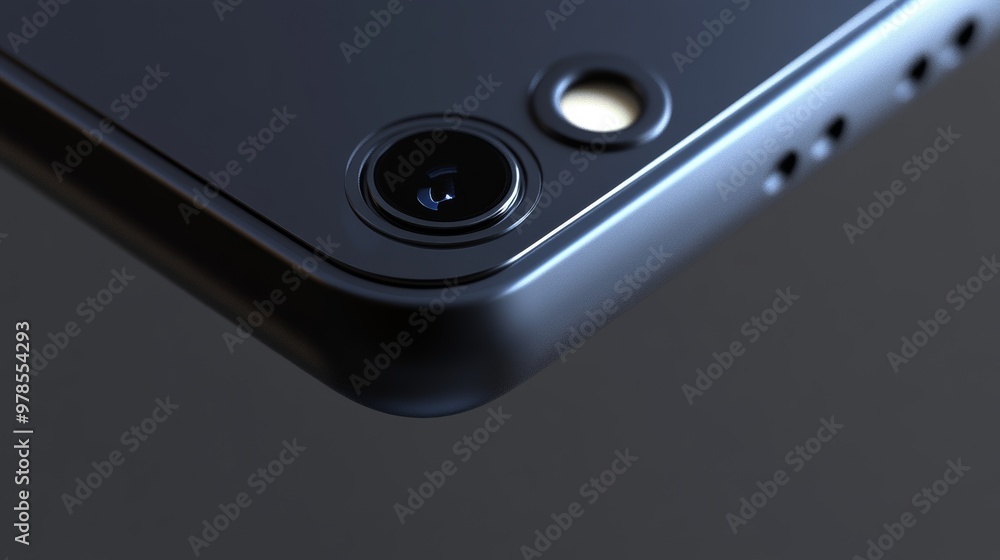 Poster close-up view of a smartphone camera module showcasing its sleek design and advanced technology.