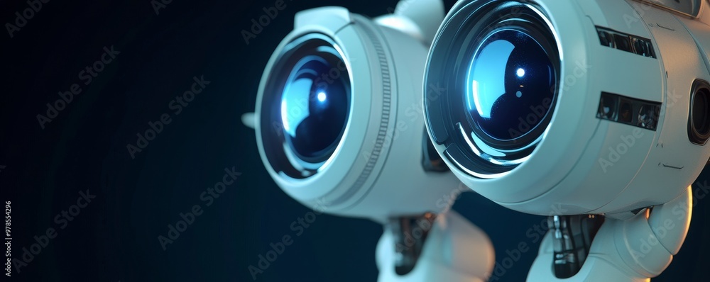 Poster close-up view of futuristic robotic eyes, showcasing advanced technology and intricate design in a s