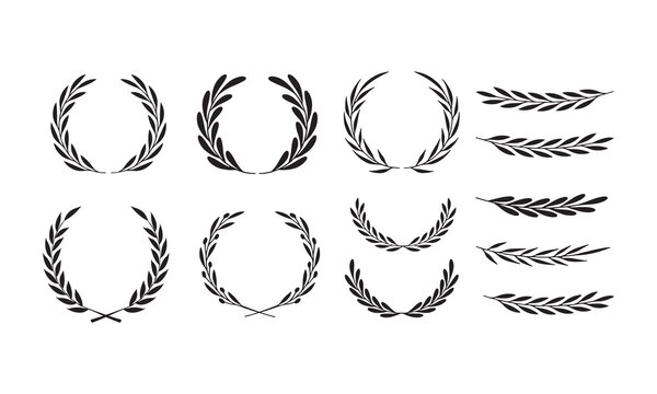 Laurel wreath silhouette vector collection and Minimal laurel sign vector icon logo and leaves decorative elements. 
