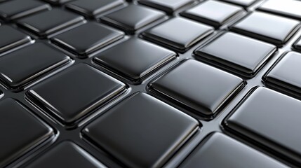 Close-up view of shiny black tiles arranged in a modern geometric pattern, perfect for backgrounds and textures.
