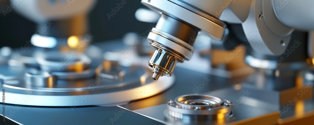 Poster detailed view of a microscope showcasing advanced technology and precision in scientific research an