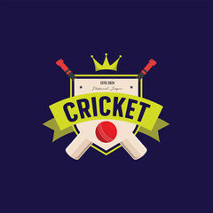 cricket king logo shield emblem with crown element object design. vintage cricket logo vector illustration for team and club