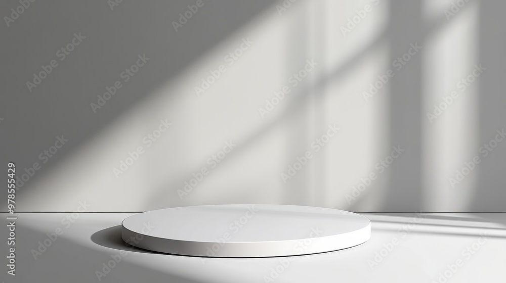 Poster minimalistic white platform with soft shadows, perfect for product display or artistic presentations