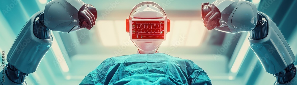 Poster futuristic robot with advanced technology in a modern environment, showcasing innovation and artific