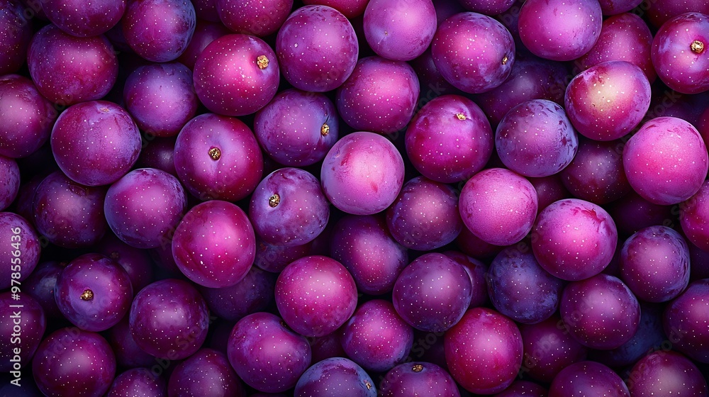Poster lots of plums blackthorns top view background : generative ai