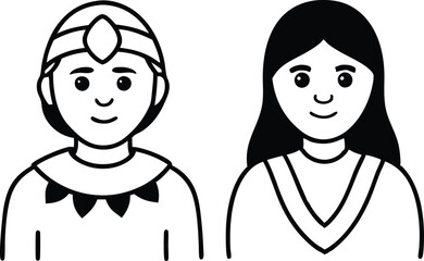 Fototapeta premium Vector Illustration of Native American Girl and Boy for Kids Coloring 