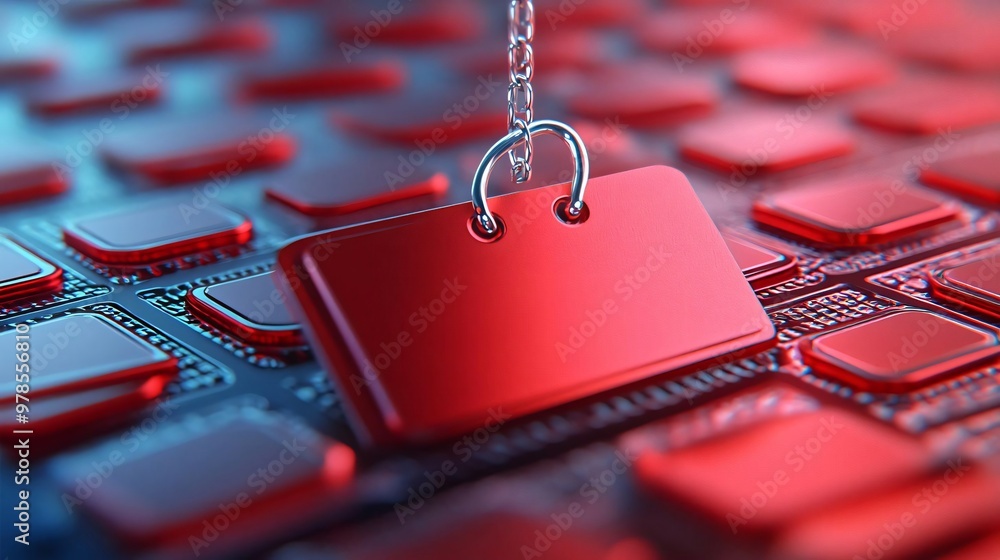 Poster a striking image of a red lock on a digital keyboard representing cybersecurity and data protection.