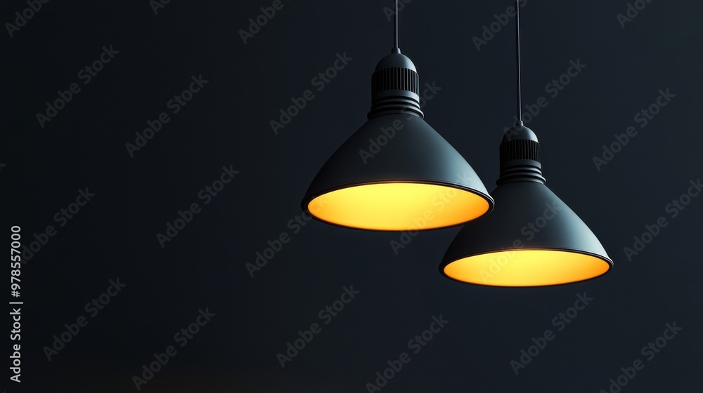 Poster stylish pendant lights illuminate a dark interior, creating a warm and inviting atmosphere for moder