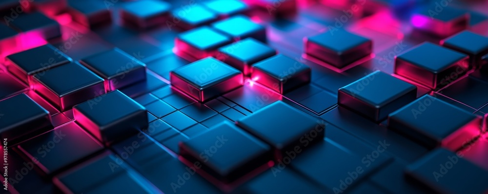 Aufkleber vibrant, illuminated squares create a dynamic digital landscape in this stunning abstract compositio