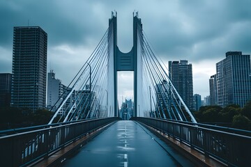 Fototapeta premium Suspension Bridge Over Cityscape in Japan