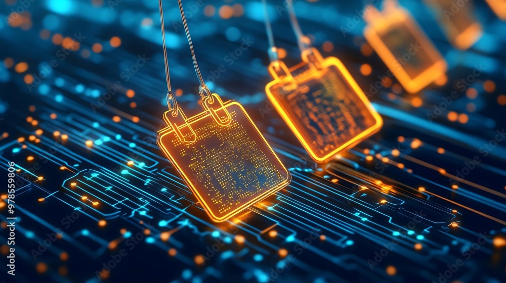Aufkleber futuristic circuit board with glowing chips, representing advanced technology and innovation in the 