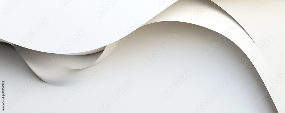 Poster a minimalistic design featuring smooth, flowing curves of white paper, creating a serene and elegant