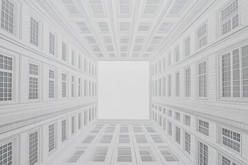 Fototapeta premium Architecture. Illustration on the theme of unusual buildings and strange structures. Stairs, windows and concrete partitions.