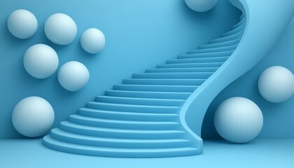 Abstract Blue Staircase and Spheres in a Modern Minimalist Design