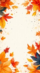 Obraz premium A beautiful watercolor autumn floral garland frame displays muted colors on a soft cream background, celebrating the essence of the fall season with elegant floral and leaf accents