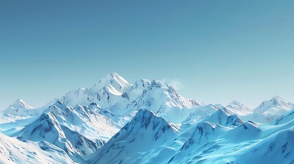 Obraz premium Panoramic view of a snowy mountain range under a vast blue sky. The image showcases the majestic beauty of nature and the stark contrast between the bright white snow and the deep blue sky.